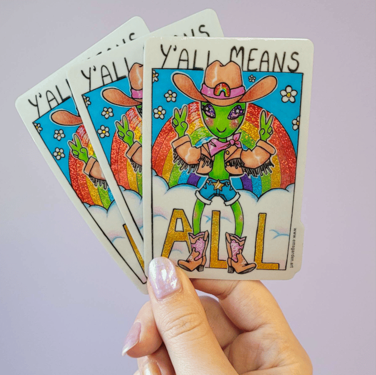 Image of Y'all Means All PRIDE Vinyl Glitter Sticker