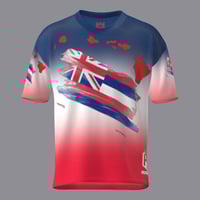 Image 1 of RB Productions Faded Blue/Red Hawaiian Flag Drifit Shirt
