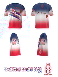 Image 5 of RB Productions Faded Blue/Red Hawaiian Flag Drifit Shirt