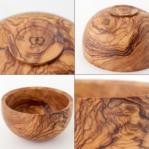 Image of Olive Wood Bowl with Copper Accents