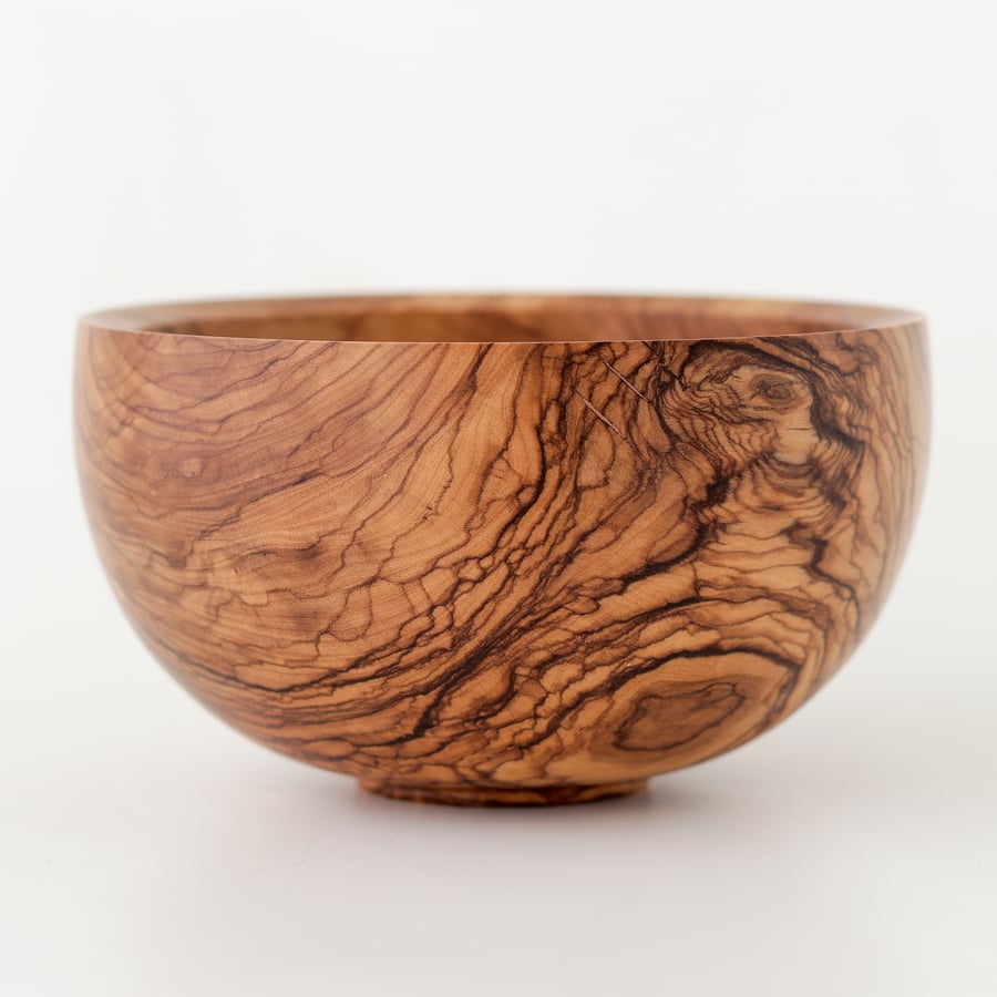Image of Olive Wood Bowl with Copper Accents