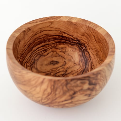 Image of Olive Wood Bowl with Copper Accents