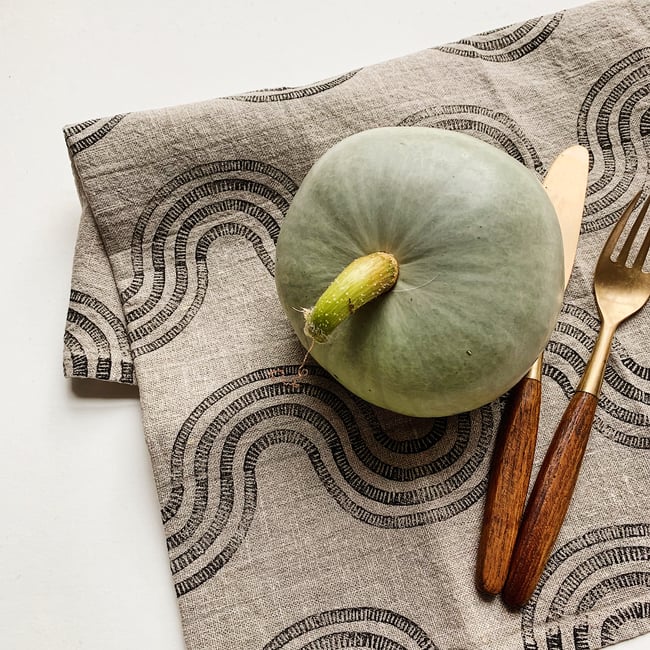 handprinted 100% linen tea towel ~Slither