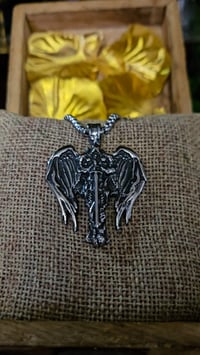Image 3 of 👑The Armored Kingdom St Michael the Archangel Necklace-Detailed Winged Sword Pendant