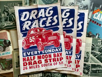 Image 1 of Half Moon Bay Drag Strip Drag Races Linocut Print FREE SHIPPING