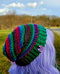 Image 2 of Slouch Beanie - Deep Rainbow 