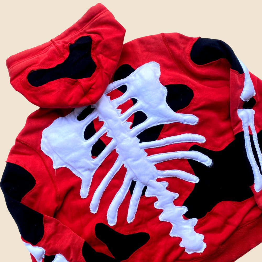 REWORKED NIKE FLOW SKELETON RED HOODIE SIZE M