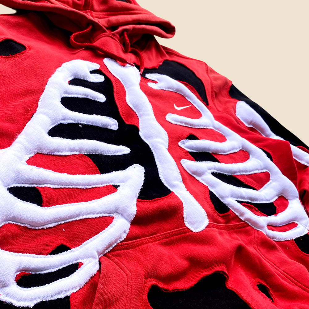 REWORKED NIKE FLOW SKELETON RED HOODIE SIZE M