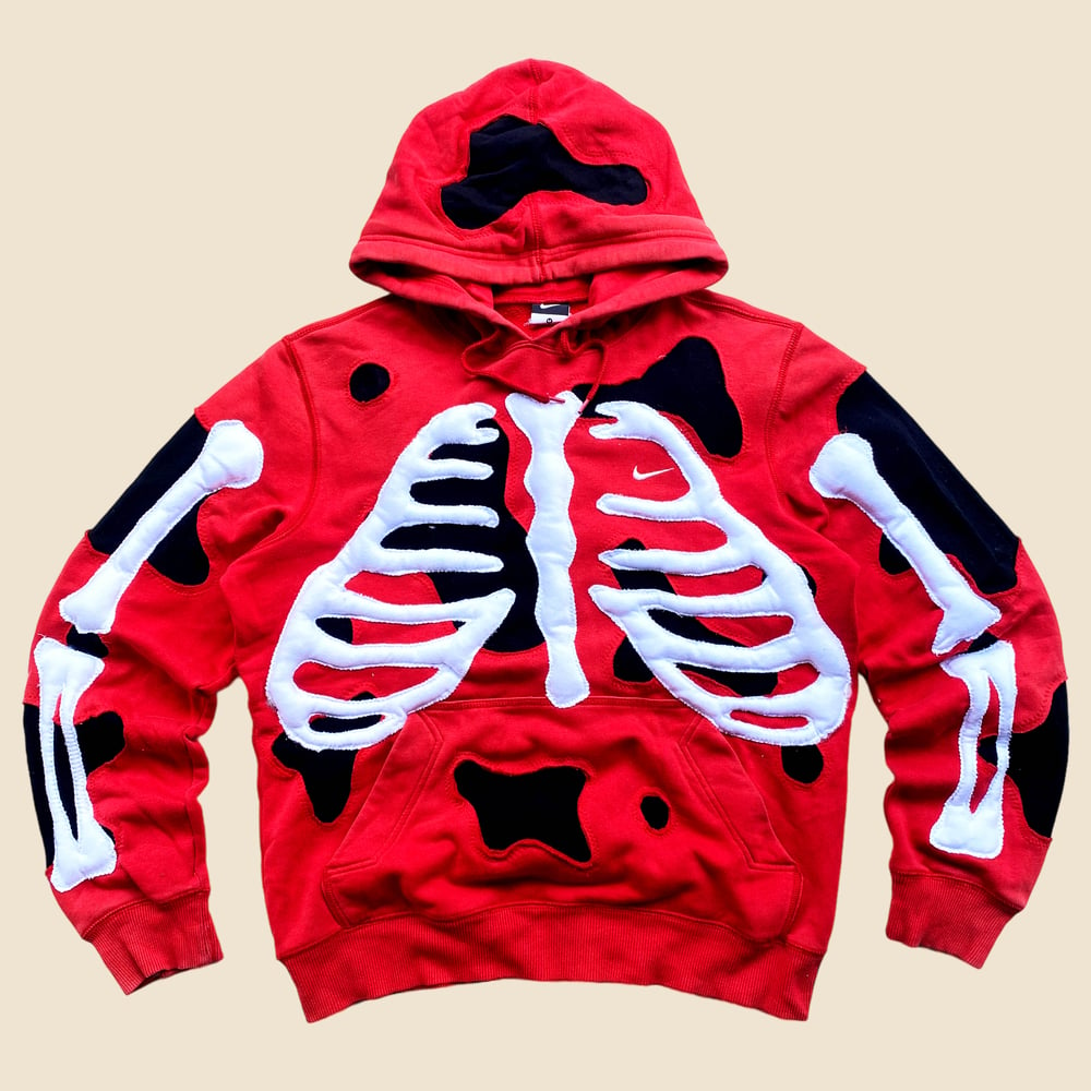 REWORKED NIKE FLOW SKELETON RED HOODIE SIZE M