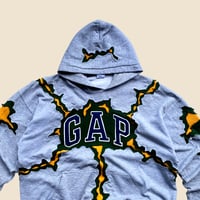 Image 3 of REWORKED GAP CRACKED GREEN GREY YELLOE HOODIE SIZE XL