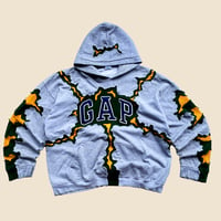 Image 1 of REWORKED GAP CRACKED GREEN GREY YELLOE HOODIE SIZE XL