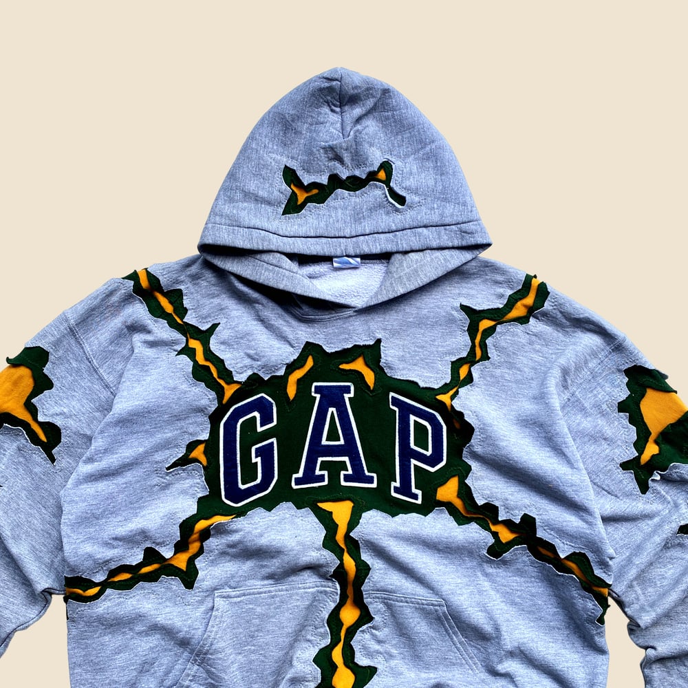 REWORKED GAP CRACKED GREEN GREY YELLOE HOODIE SIZE XL