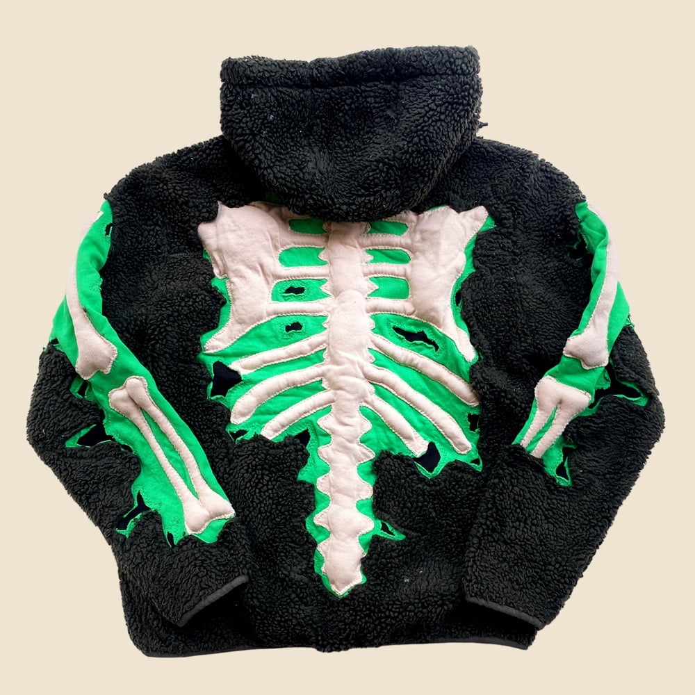 REWORKED NIKE 3D PUFF SKELETON GREEN SHERPA JACKET SIZE L