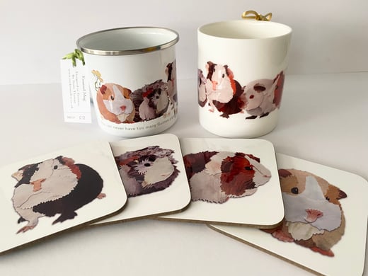 Rocket & Co. Guinea Pig mugs and coasters 