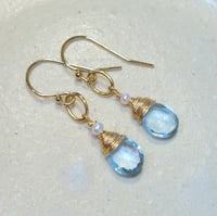 Image 1 of GOLD BLUE TOPAZ AND PEARL EARRINGS