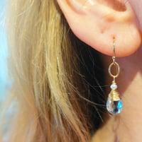 Image 2 of GOLD BLUE TOPAZ AND PEARL EARRINGS