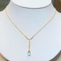 Image 2 of GOLD BLUE TOPAZ AND PEARL "Y" NECKLACE