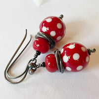 Image 1 of Earrings - Red with White polkadot