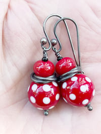 Image 2 of Earrings - Red with White polkadot