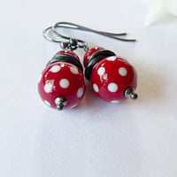 Image 3 of Earrings - Red with White polkadot