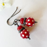 Image 4 of Earrings - Red with White polkadot