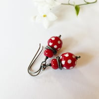 Image 6 of Earrings - Red with White polkadot