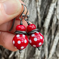 Image 8 of Earrings - Red with White polkadot