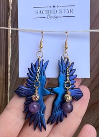 Amethyst Raven Earrings (with Gold Dipped Lava Stone)