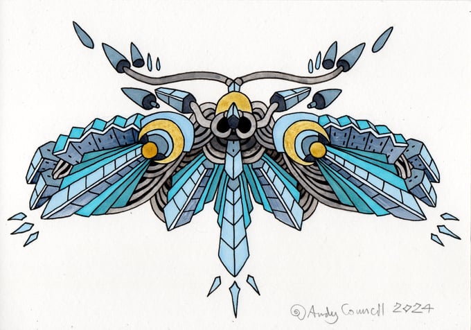 Image of Moth - Blue/Grey/Gold