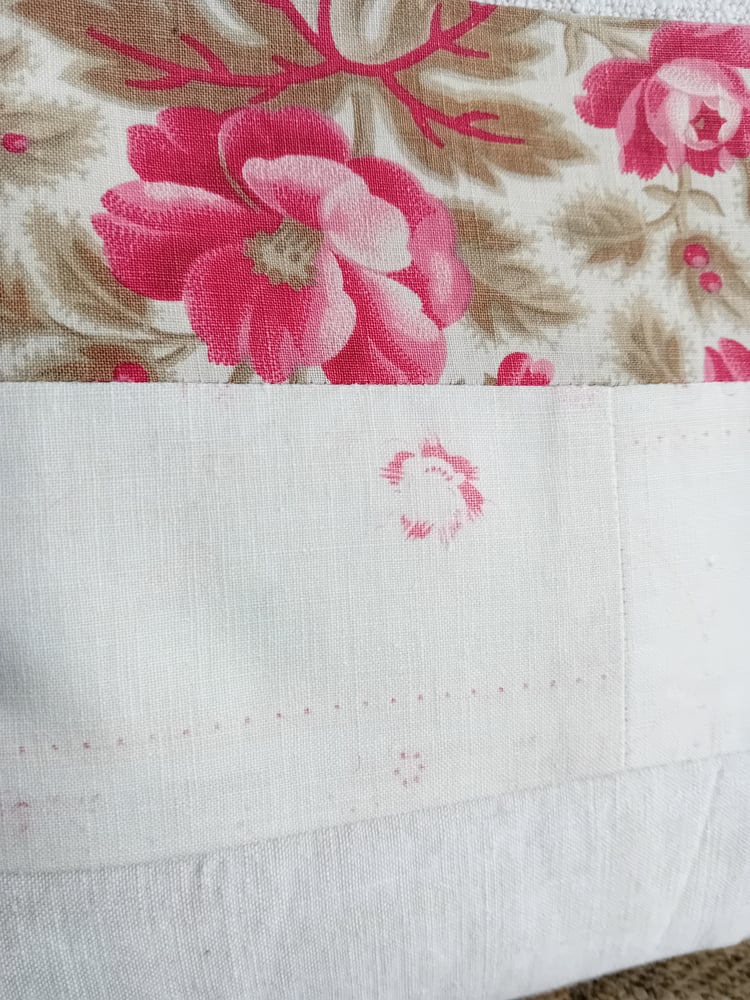 Image of Handmade French Floral Gingham Grain Sacking Fragment Cushion