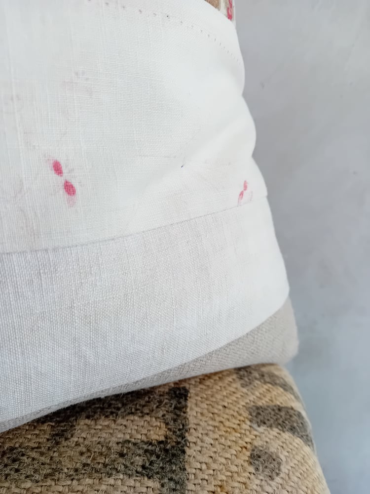 Image of Handmade French Floral Gingham Grain Sacking Fragment Cushion