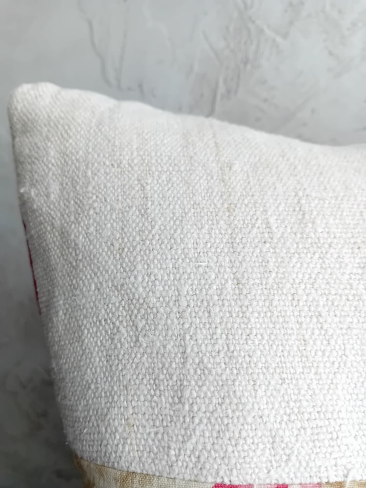 Image of Handmade French Floral Gingham Grain Sacking Fragment Cushion