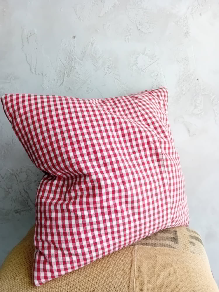 Image of Handmade French Floral Gingham Grain Sacking Fragment Cushion