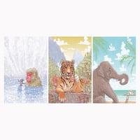 Image 1 of SNOW MONKEY, TIGER'S CHAI & ELEPHANT'S TEACUP 13x19" 3 PRINT COMBO!