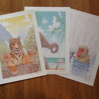 Image 2 of SNOW MONKEY, TIGER'S CHAI & ELEPHANT'S TEACUP 13x19" 3 PRINT COMBO!