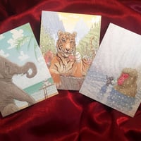 Image 1 of ANIMALS DRINKING TEA Cards 3 PACK!