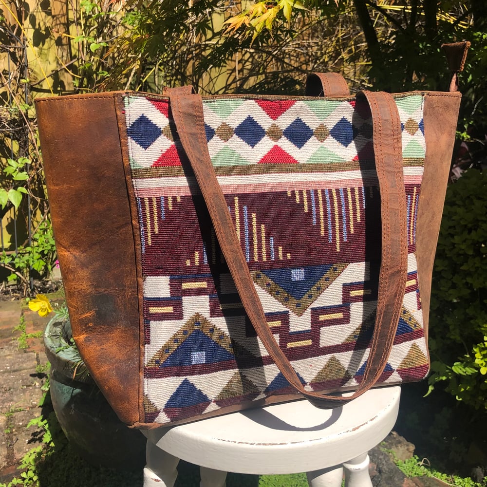 Image of Harlequin Collection - Aztec Fabric/Rustic Buffalo tote #26E