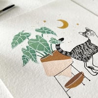 Image 3 of Cats + Plants: Elephant Ear Plant Original Artwork