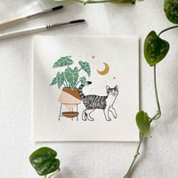 Image 1 of Cats + Plants: Elephant Ear Plant Original Artwork