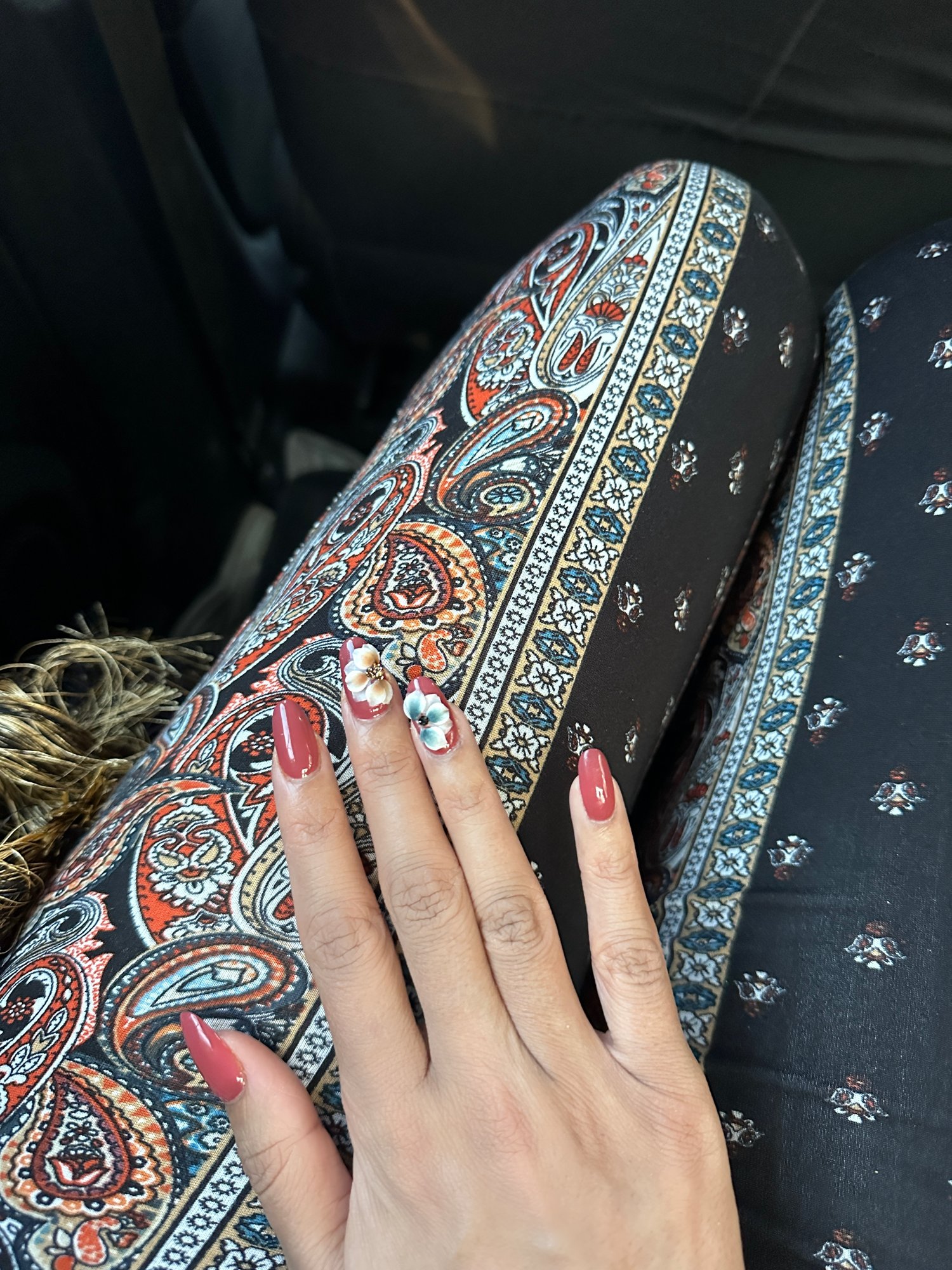 Image of NAVY PAISLEY PRINT FLARE PANTS (M)