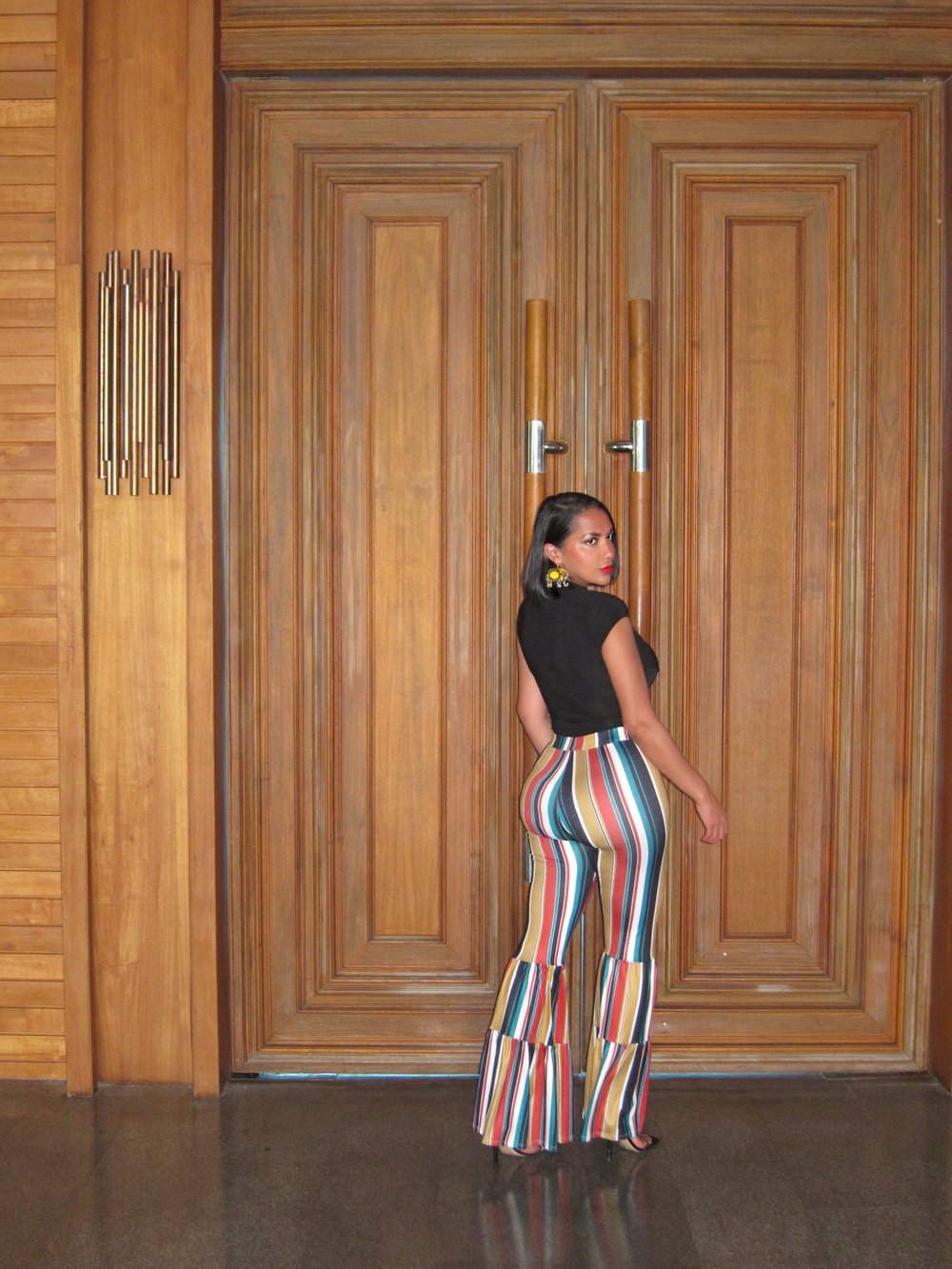 Image of STRIPED FLARE RUFFLE PANTS (M/L) 