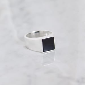 Image of Black Agate step cut wide band silver ring