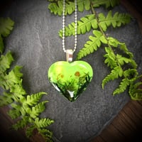 Image 3 of Green Moss and Real Toadstools Resin Heart Pendant