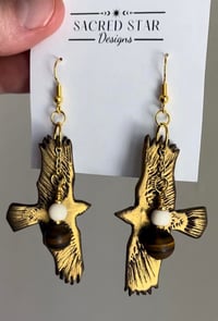 Image 1 of Gold Hawk Earrings (with Bone and Tiger's Eye stone) 