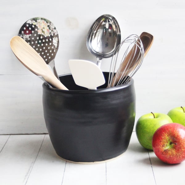 Image of Custom order for Darlene, Extra Large Utensil Holder in Satin Black Glaze, Made in USA