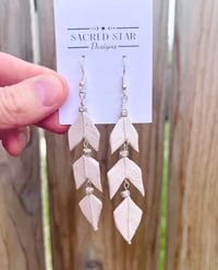 Image 2 of Blue or White Raven Feather Earrings (with gold dipped Hematite) 