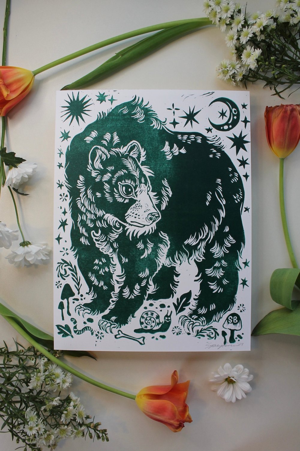 Image of Starry Bear Turquoise to Black Prints