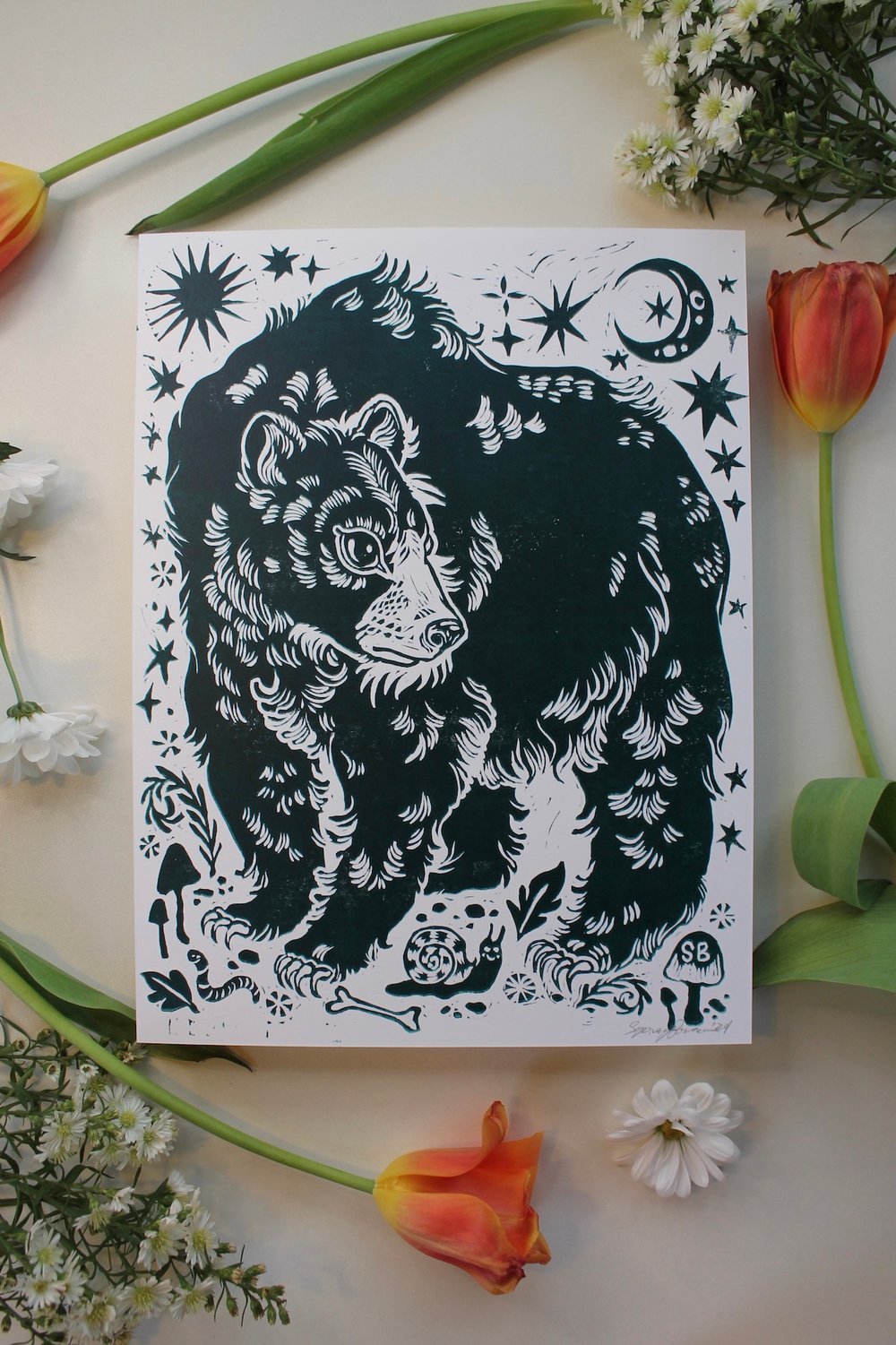 Image of Starry Bear Turquoise to Black Prints