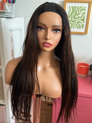 Image of RPGSHOW BROWN HIGHLIGHT KINKY TEXTURED MIDDLE PART U PART WIG 