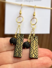 Image 1 of Black and Gold Design Earrings (With Lava Stone)